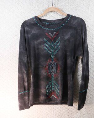 Double D Ranchwear Womens Studded Tie Dye Western Top Long Sleeve Black Size M